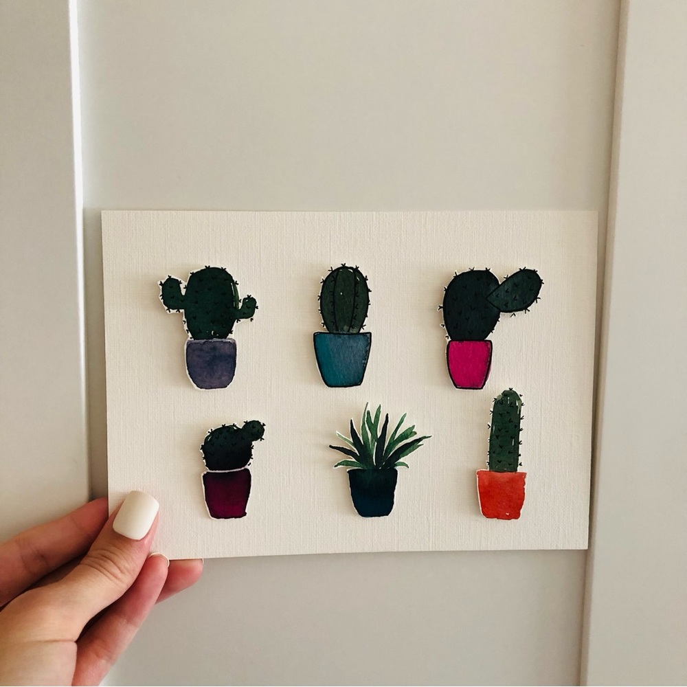 Original Watercolor Cactus Artwork Handmade Painting